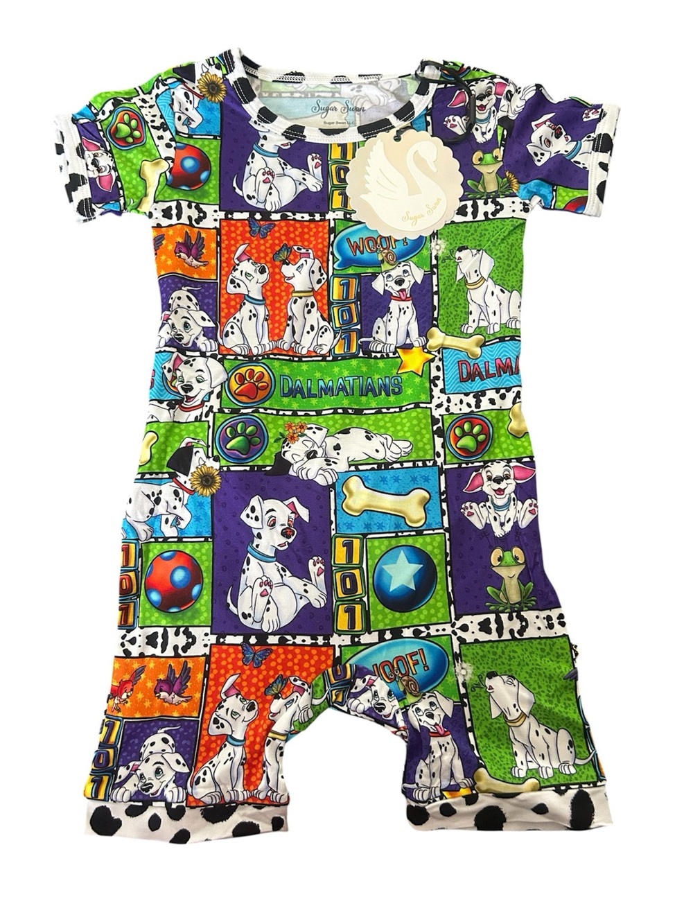 2T Sugarswan Dalmatians bamboo perk-a-boo shortie